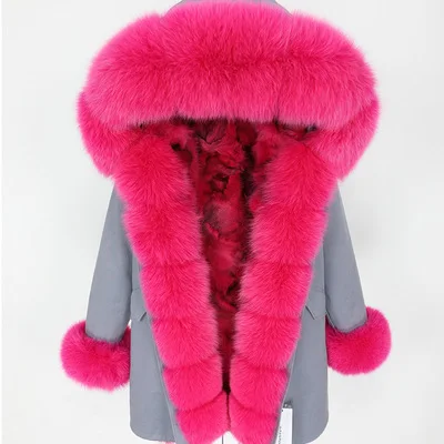 Зимняя модная женская верхняя одежда, большой меховой воротник с лисьим мехом, теплая парка из натурального меха, Толстая теплая куртка