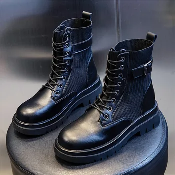 

Martin boots women's autumn and winter 2020 new British style mid-tube boots fashion stretch socks leather women's shoes trend