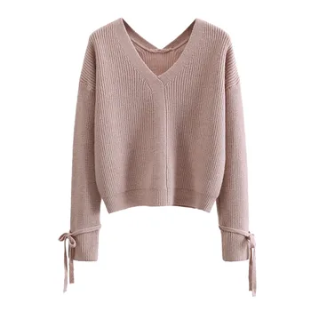 

4Color Women Casual V Neck Sweater Household Homewear Spring Autumn Winter Bottom Pullover Tops Woman Blouse