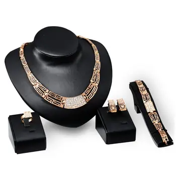 

Jewelry Sets Fashion Wedding Accessories African Jewelry Sets Gold Color Rhinestone Necklace Earrings Set Bridal Jewelry Set