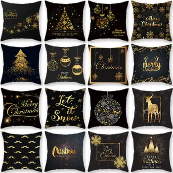 

1Pcs Golden Christmas Tree Deer Santa Claus Pattern 45*45cm Polyester Cushion Cover Decorative Sofa Home Decor Pillowcover 40992