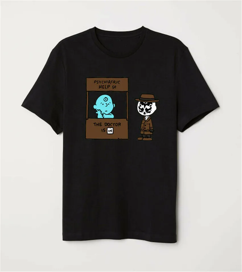 

Watchmen X Peanuts Dr Manhattan Lucy And Rorschach Charlie Funny Black T-Shirt Present Casual Tee Shirt