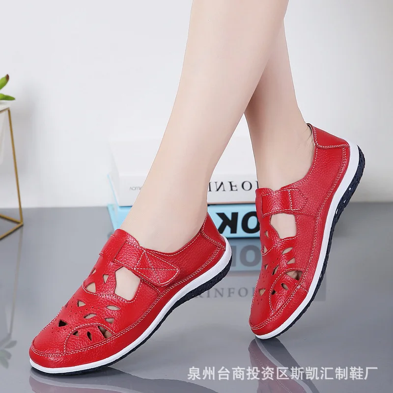 Women Sandals Summer Genuine Leather Handmade Flats Beach Retro Mother Shoes