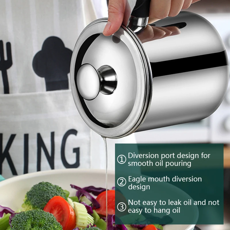 1.2L Kitchen Cooking Oil Filter Pot Soup Grease Stainless Steel Strainer Separator