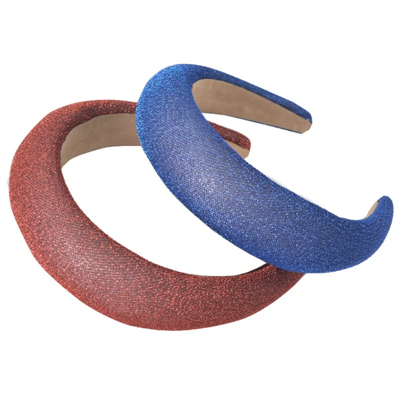 

1PCS Women Padded Wide Sponge Headband Glitter Velvet Sweet Candy Color Hair Hoop Vintage Party Stretchy Thick Headpiece