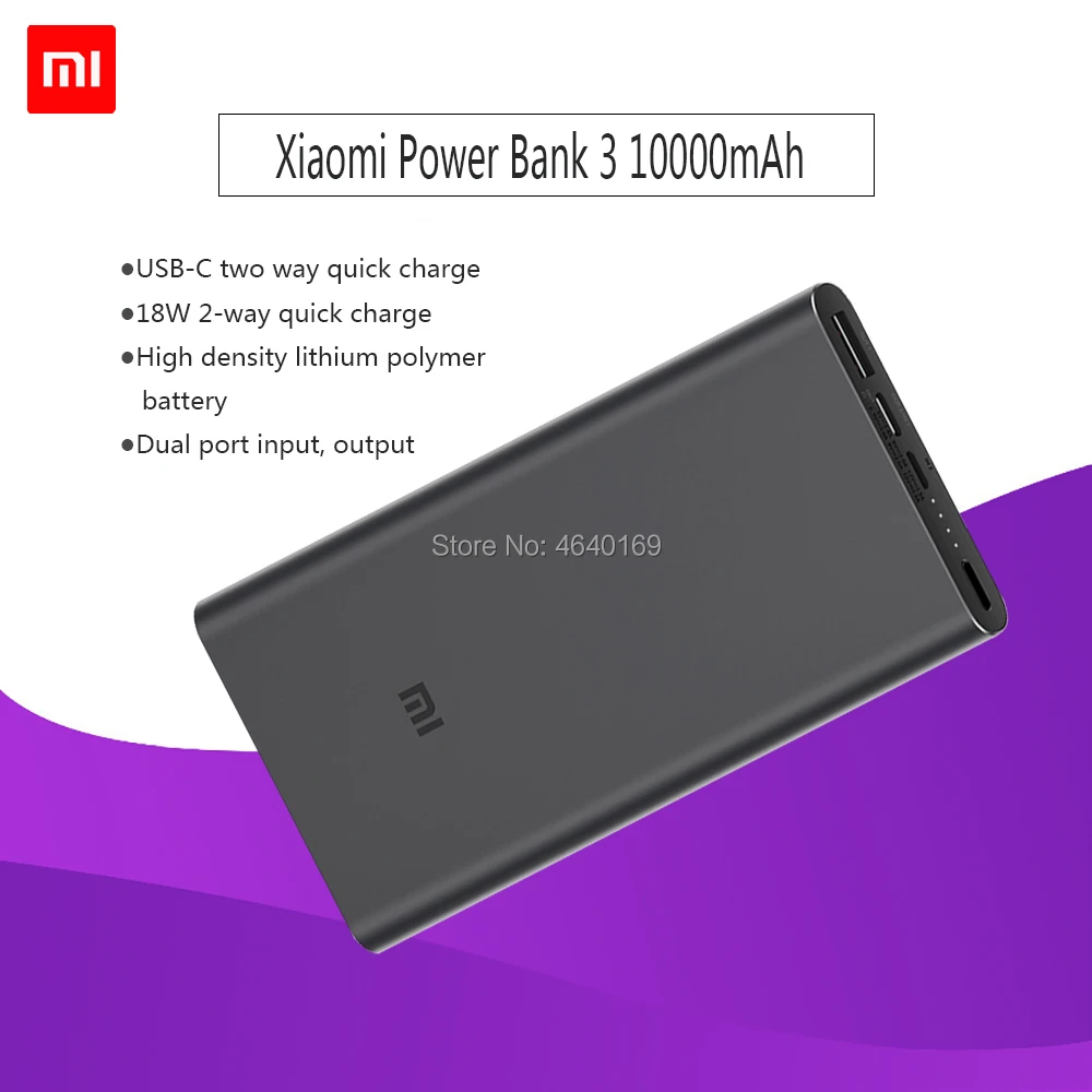 

Xiaomi Power Bank 10000mAh 3 Dual USB Output Outputs 18W QC3.0 Quick Charge for Mobile Phone Fast Charge External PowerBank