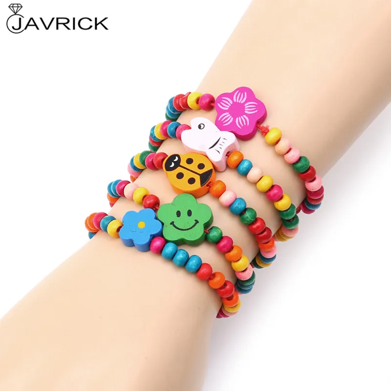 best Bracelets & Bangles 5Pcs Lovely Kids Children Wood Elastic Bead Bracelets Birthday Party Jewelry Gift simple gold bangles