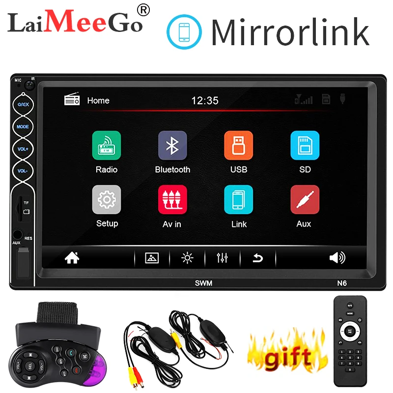 

Double 2 DIN Car Stereo MP5 Player 7 inch Touch Screen bluetooth USB AUX Radio Receiver Mirror Link Android