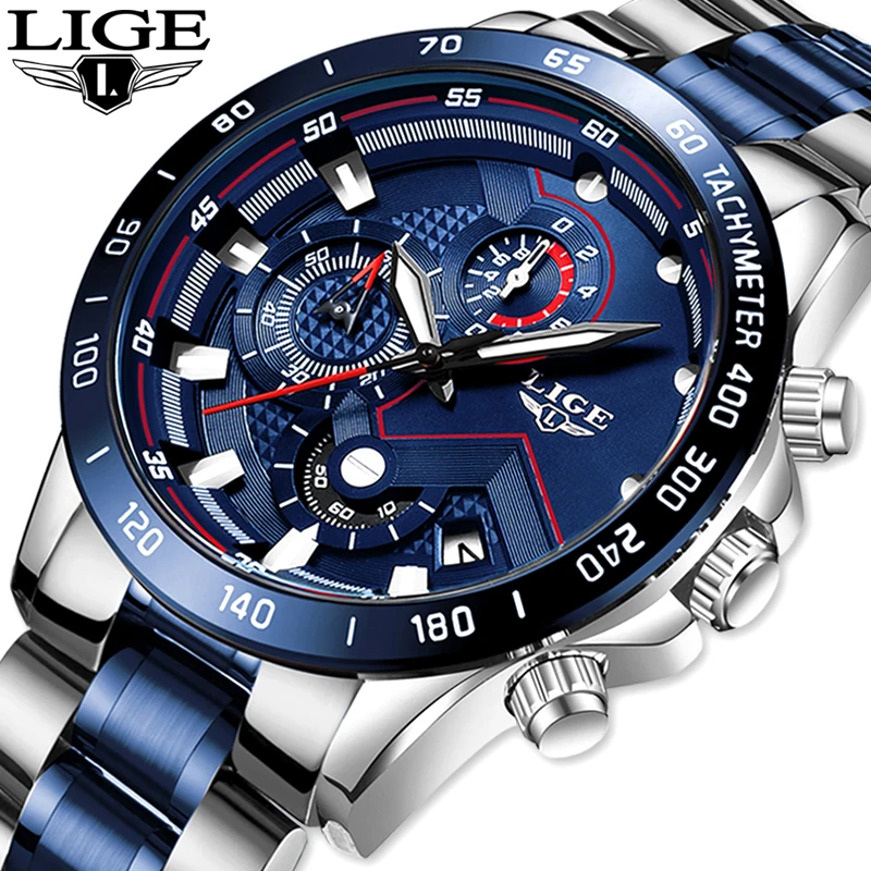 $20.99 Lige Mens Watches Mens Business Analogue Clock Fashion Stainless Steel Sports Waterproof Lumin
