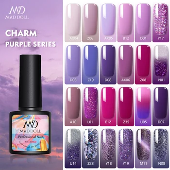 

MD MAD DOLL 8ml Nail Polish Charm Ice Purple Nail Polish Gel Nail Art All for Manicuring UV LED Base Top coat
