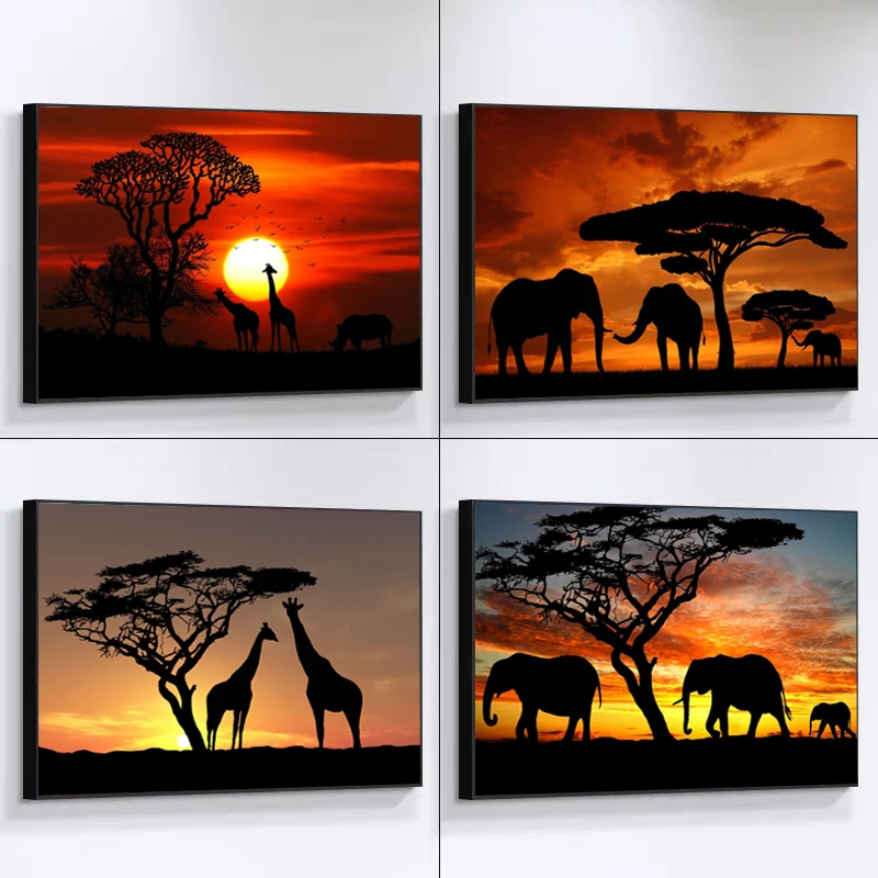 African animal elephant in the sunset canvas painting posters and prints wall art pictures for living