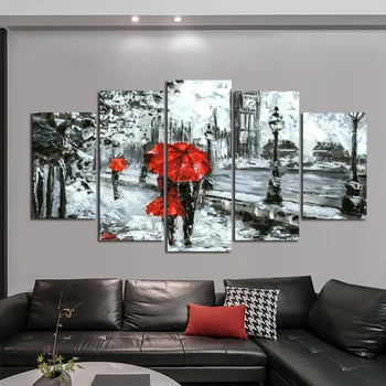 

Modern Abstrac Couple walking down the street Poster And Print On Canvas Wall Art Painting Plant Pictures 5pcs Set Home Decor