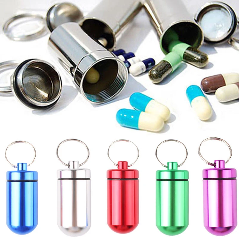 2 Packs Aluminum Pill Container Keychain and Earplugs Casing Box Small
