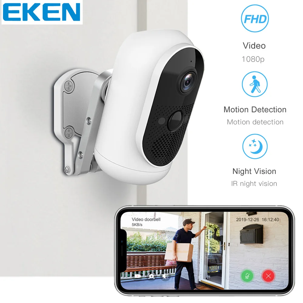 

EKEN Argus 1080P Wifi Battery Camera IP65 weatherproof Motion Detection IR Night Vision Wireless IP Camera