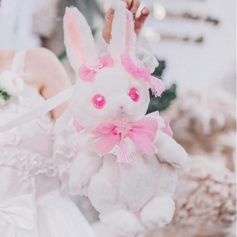 

sweet lolita Jaspanese kawaii girl daily bag cute bowknot plush rabbit soft single shoulder bag anime cosplay gothic lolita bag