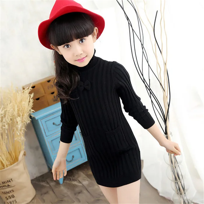Rlyaeiz Autumn Knitted Girls Sweater Winter Casual Kids Turtleneck Pullover Knitwear Thick Warm Knitting Sweater Age 4-15Y