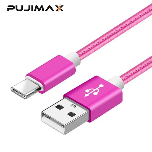 PUJIMAX USB кабель с нейлоновой оплеткой Usb Тип Кабеля C кабель для быстрой зарядки для samsung Galaxy USB кабель для Macbook Xiaomi mi 8 A1 зарядный шнур - Цвет: rose red