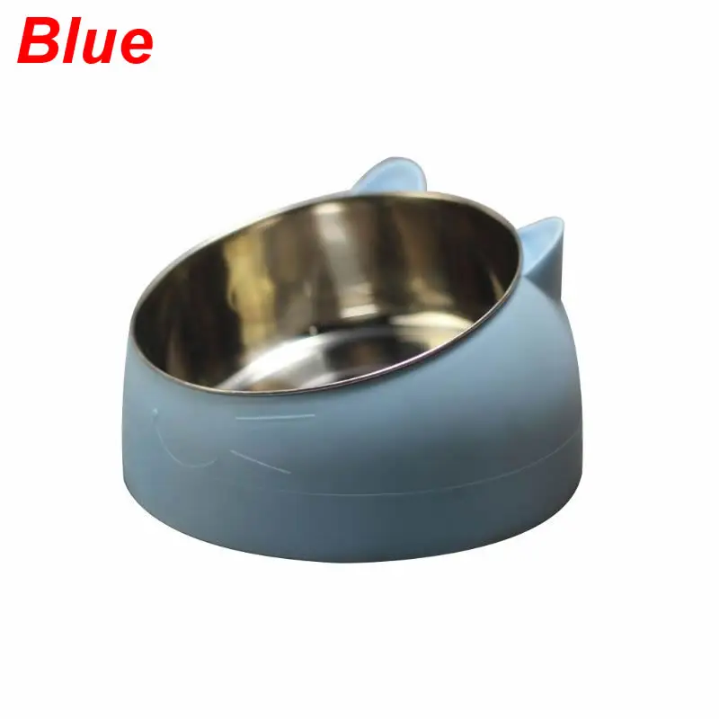 Милая миска для кошек и собак из нержавеющей стали с защитой шейного позвонка, миски для кормления, косой рот, миски для домашних животных из нержавеющей стали - Цвет: Blue