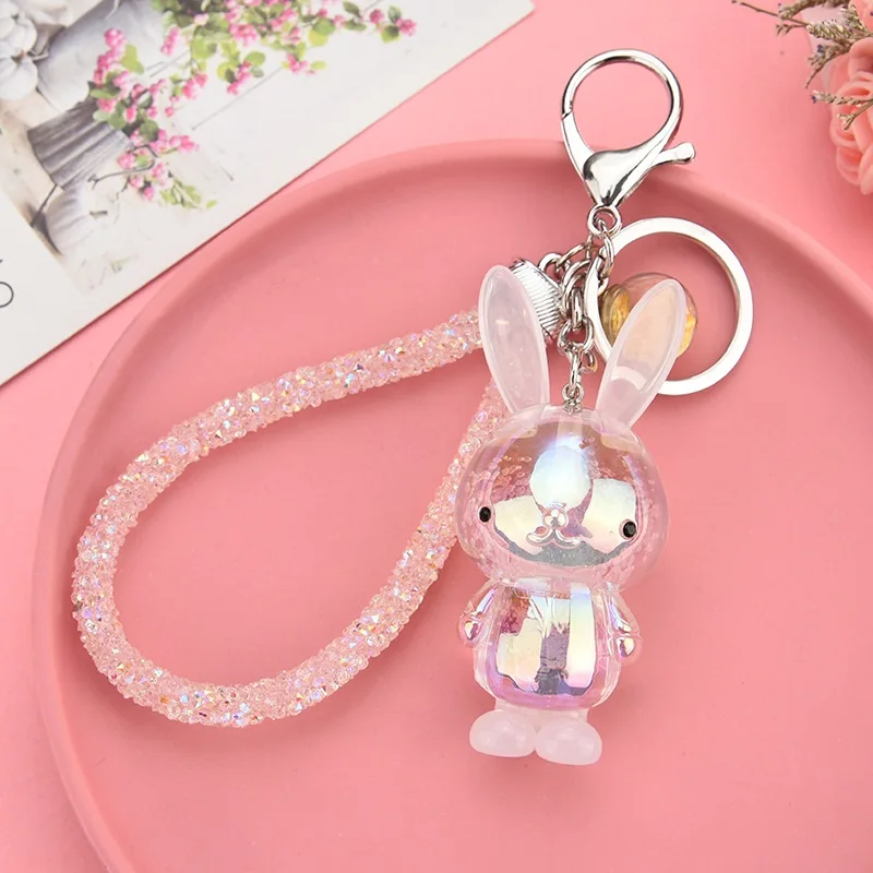 Бежевый 1PC Gradient Color Cute Rabbit Key Chains Resin Charm Cartoon Keychain Car Handbag Keyring Gifts Jewelry for Woman Creative - Цвет: Бежевый