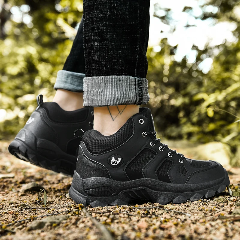 Large Size Outdoor Ankle Boots Men Snow Boots Fashion Lace Up Casual Sneakers Leather Winter Cowboy Footwear Hiking Shoes Spring