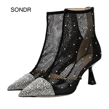 

Spring Crystal Shoes Women 6cm Heels Shoes New Fashion Brand Sexy Lady Rhinestone footware Pointed Toe Bling Female Pumps Shoes