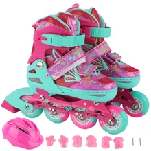 1 комплект Новые детские роликовые коньки с расположением колёс в линию роликовые коньки обувь Шлем Колено Протектор шестерни регулируемые ПУ мигающие колеса Patines