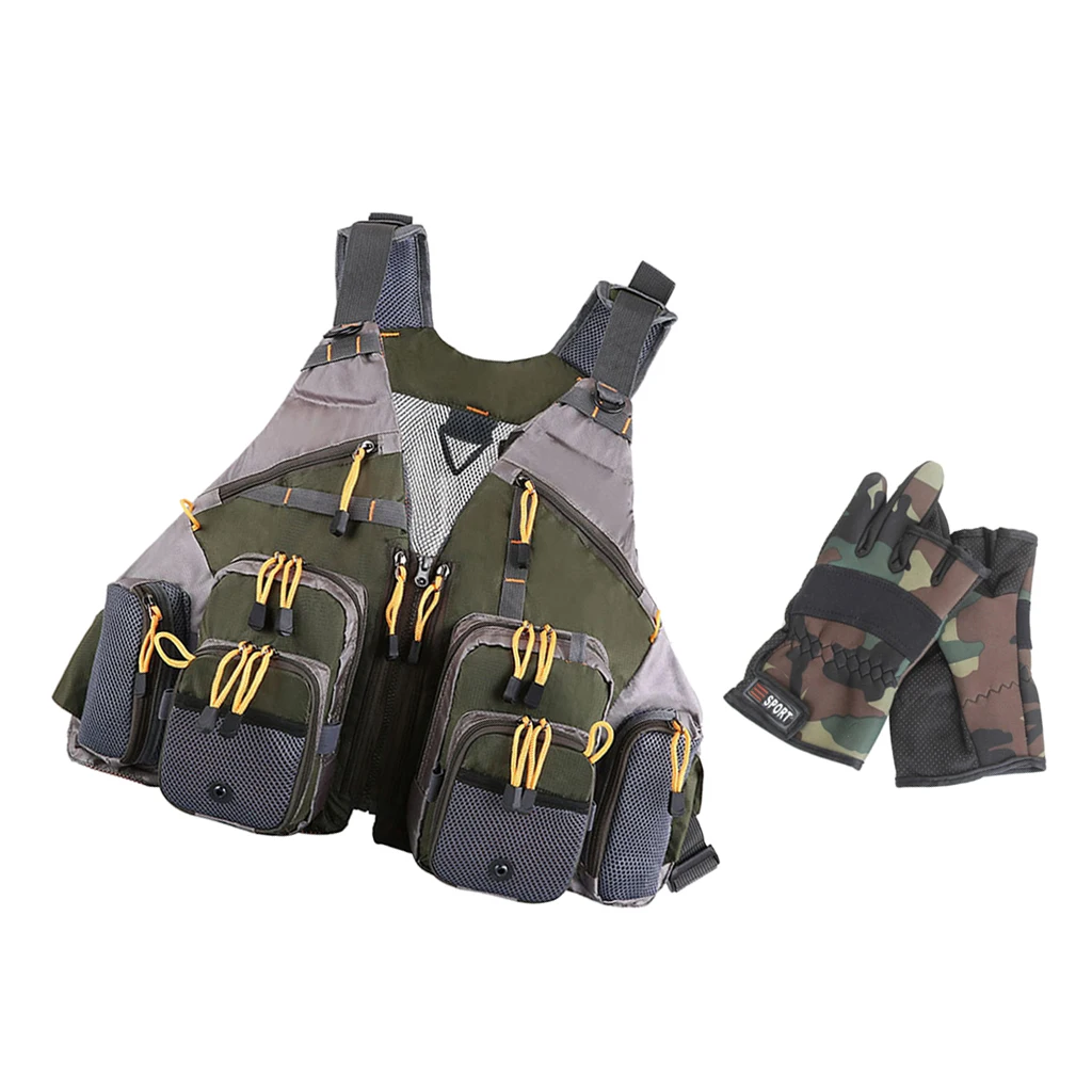 

Half Finger Gloves & Mesh Vest Waistcoat Jacket Fishing Hunting Cycling Sport