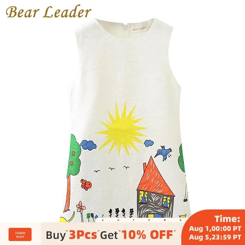 Bear Leader Girls Dress 2020 Brand Princess Kids Clothes Sleeveless Red Rose Print Design for More style | Детская одежда и обувь