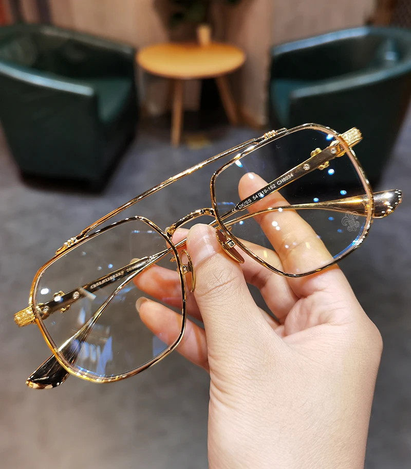 JIANDAN Men and Women Anti-Blue Light Wild Double Beam Irregular Large Frame Glasses Frame Equipped With Myopia Prescription