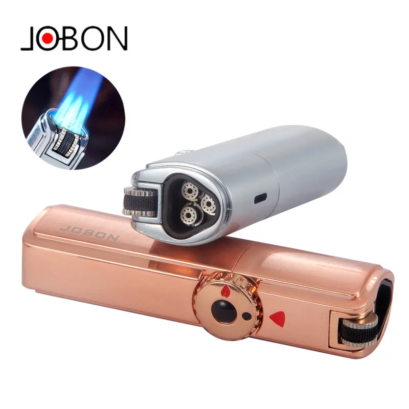 Jobon Butane Gas Inflate Lighter.three Jets Torch,safe Fire Lock.metal