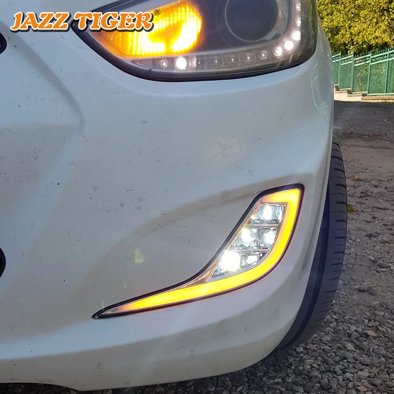 JAZZ TIGER желтый указатель поворота 12 в автомобильный DRL Светодиодный дневной ходовой светильник противотуманная фара для hyundai Accent Solaris 2010-2013