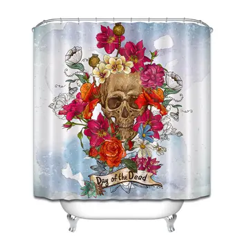 

Skull and Flowers Day of The Dead Shower Curtain Liner Waterproof Bath Custom