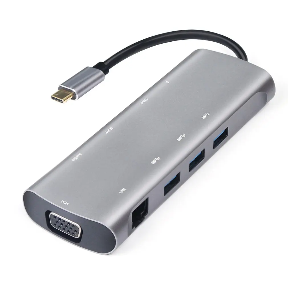 

10 in 1 USB C HUB to HDMI hub adapter type c to vga RJ45 3.5mm AUX jack with TF PD jack usb3.1 hub for MacBook pro USB C HUB