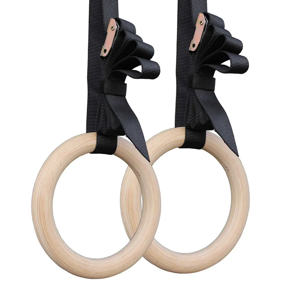 Gymnastic-Rings Pull-Up Wood Fitness Adjustable-Straps Training. Birch for Home Strength