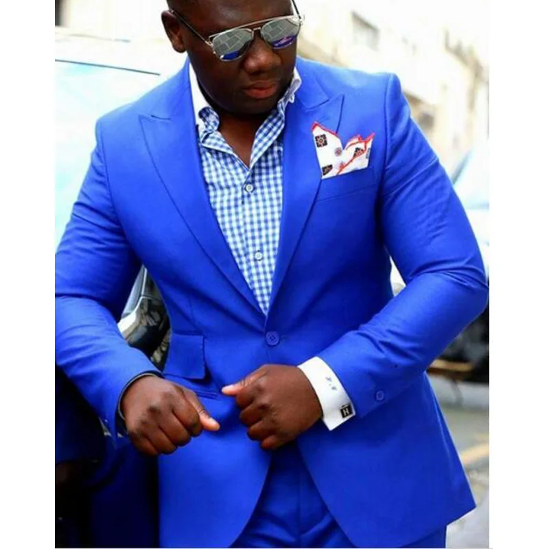 202026Two Piece Blue Evening Party Men Suits Peaked Lapel Trim Fit Custom Made Wedding Groom Tuxedos 2018 Jacket Pants