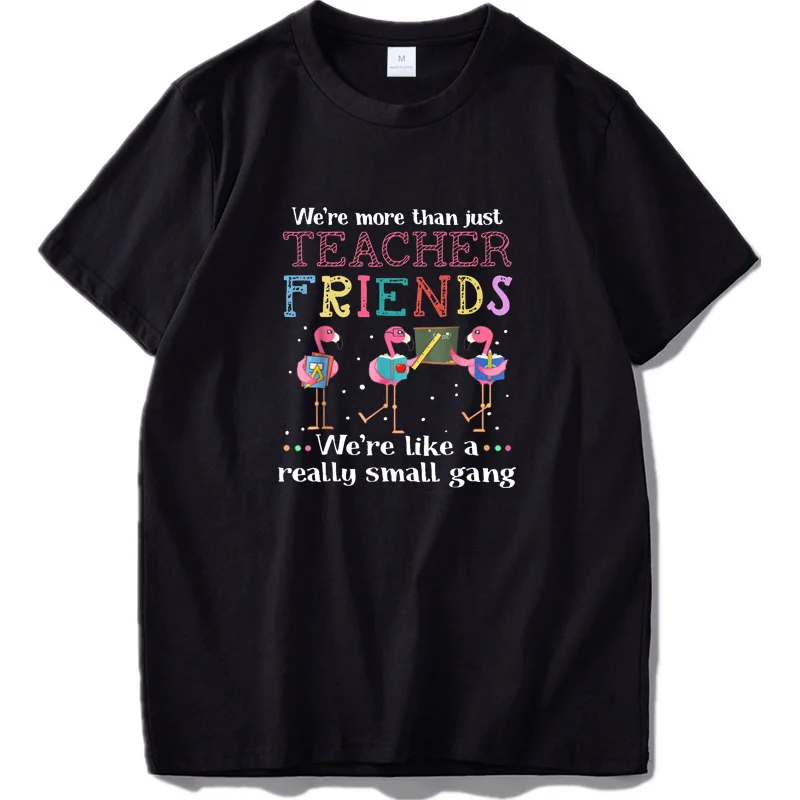 Футболка из хлопка, футболка с надписью «We't More Than Just Teacher Friends», футболка с изображением фламинго