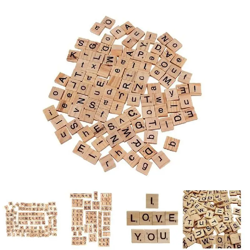 100 Pcs Wood  Tiles Letter Alphabet Number Craft English Words Creative Decorative Letters Numbers Decoration Crafts Home Decor
