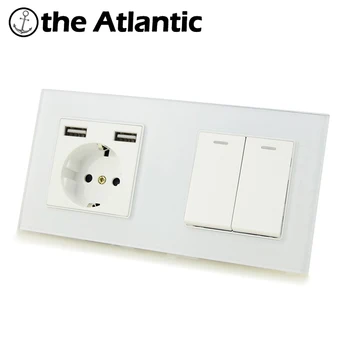 

Atlectric EU DE Standard Plug Socket Light Button Switch Dual USB Ports Power Wall Electrical Outlet Double Socket