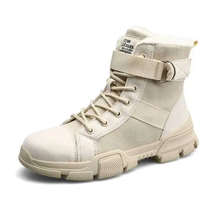 Beige Лидер продаж года; модные теплые зимние парусиновые повседневные кроссовки на меху; Chaussure Femme; спортивная обувь на плоской платформе для женщин; zapatos mujer - Цвет: Beige