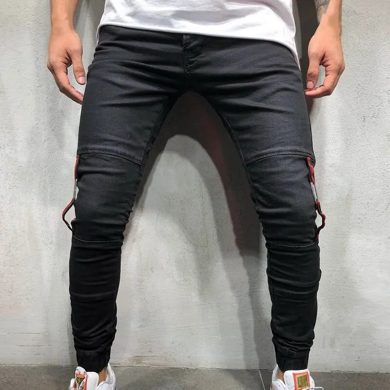 HEFLASHOR мужские Стрейчевые рваные обтягивающие байкерские джинсы с вышивкой, рваные джинсы с дырками, облегающие джинсы, поцарапанные модные джинсы - Цвет: Black 2