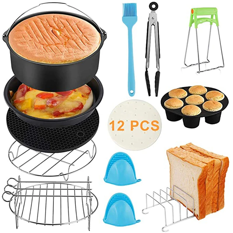 12 PCS Set 7/ 8 Inch Air Fryer Accessories for Gowise Phillips Cozyna Secura Fit All Airfryer 3.7/4.2/5.3/5.8 QT Cooking Set - Famidy.com