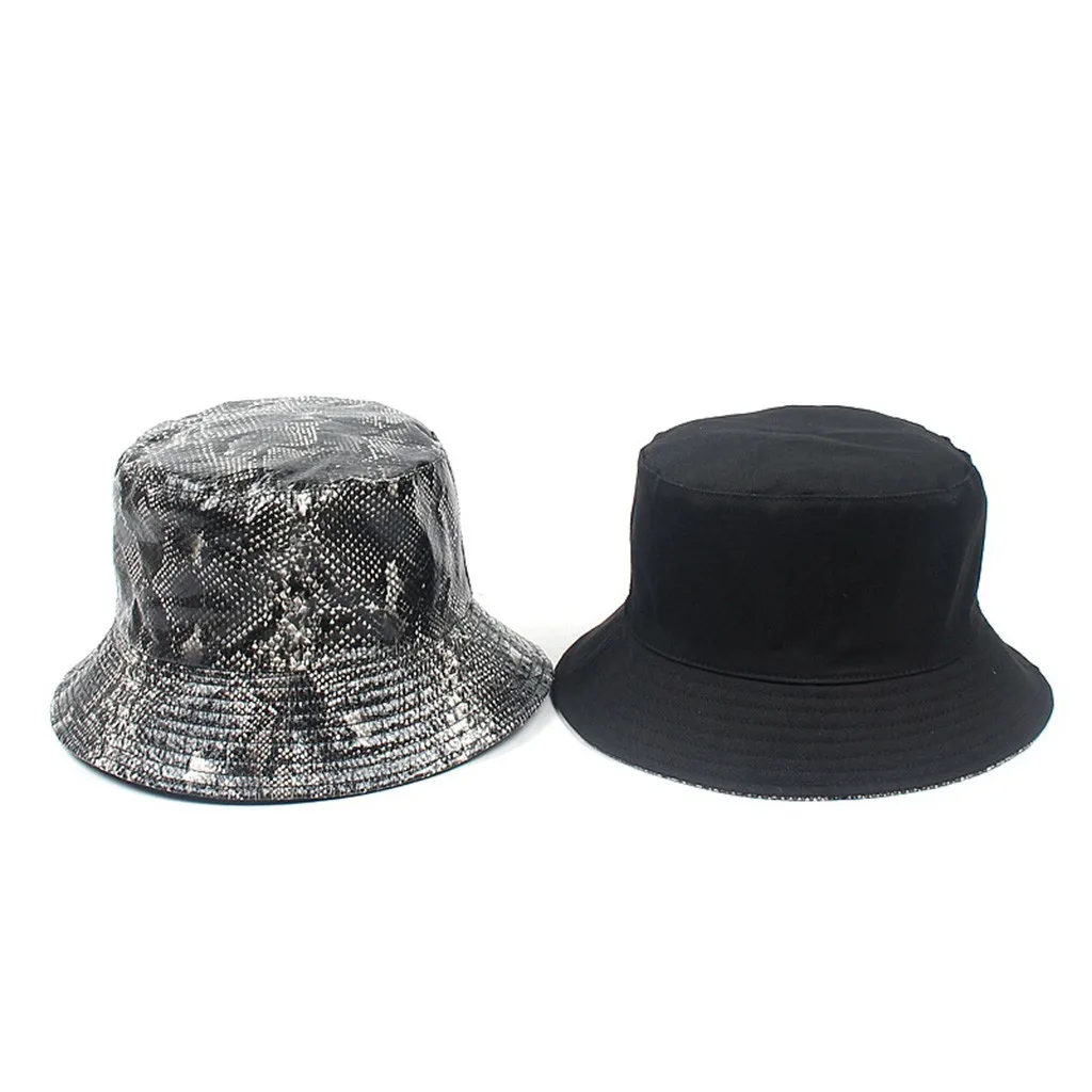 Unisex Adult Double Sided Wear Snake Grain Fisherman Hat Faux Leather Sunscreen Outdoors Cap