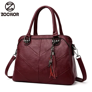

Tassel stitching high quality soft leather large pocket casual handbag women's handbag shoulder bag large capacity handbag