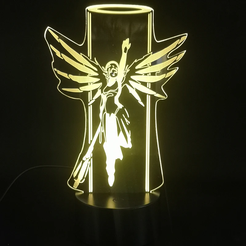 3D лампа игра Overwatch Hero Mercy красочный с пультом дистанционного управления батарейным питанием голограмма визуальный светильник с эффектом Usb светодиодный ночной Светильник