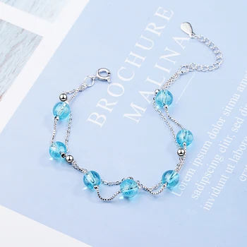 

Two Layer Natural Blue Crystal Bracelets for Women Gifts 6mm Beads With Trendy 925 Sterling Silver Fashion Jewelry