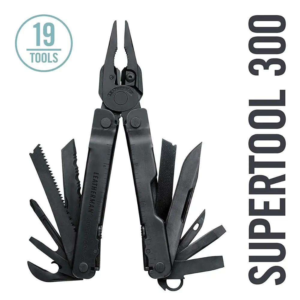 Leatherman - Super Tool 300 Multitool Con Tronchesi E Sega Sostituibili Premium, Nero/Argento Con Guaina Molle