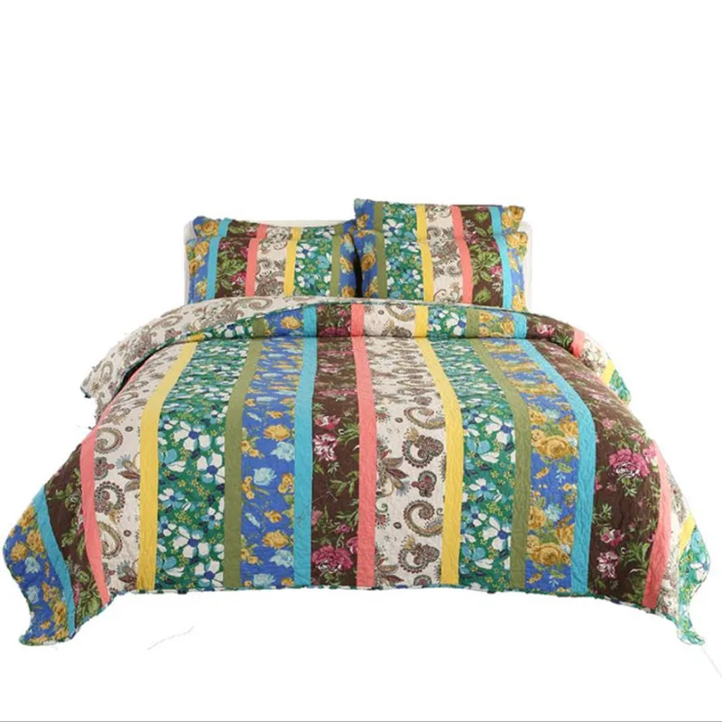 Famvotar, хлопковое стеганое покрывало, комплект из 3 предметов, полосатый принт, лоскутное покрывало, деревенский цветочный покрывало для кровати, размер queen