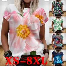 

Short Sleeve Printed Summer Women's Tops Loose Casual Floral Printed T-shirt Tops Fashion Plus Size Women's Clothing