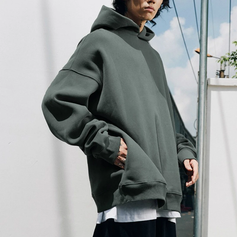 Kanye West Oversize con capucha de lana otoño Hip Hop Raglan Jersey lavado Streetewear