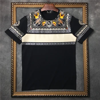 

PPFRIEND Summer New Unisex T-Shirt Men Women 100% Cotton White striped chain Print Casual T shirt High Quality Male Tee PP19074